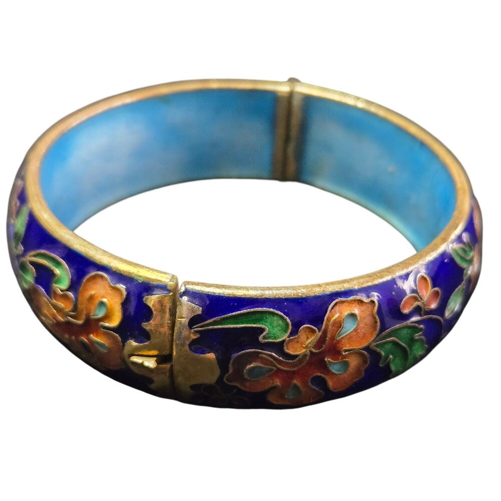 Vintage Chinese Cloisonne Wide Hinged Bracelet
